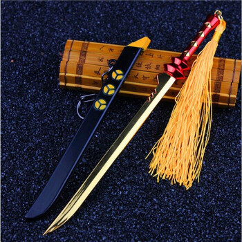 剑圣皮肤金属套装武器钥匙扣带刀鞘 19cm鬼武者带鞘金色 【送刀架】