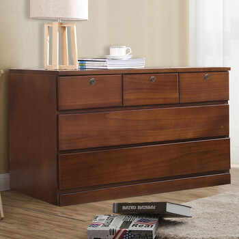 卧室五六斗柜斗橱实木储物柜收纳柜子抽屉柜子 矮柜衣柜家具 板栗色低