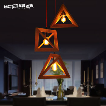 比月简约水曲柳实木中式灯具创意个性客厅卧室书房吊灯3659 三角形款