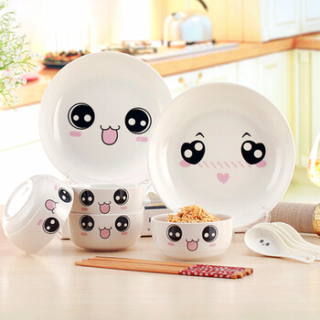 hellokitty陶瓷餐具套装 14头kt叮当猫可爱卡通陶瓷碗碟套装韩式
