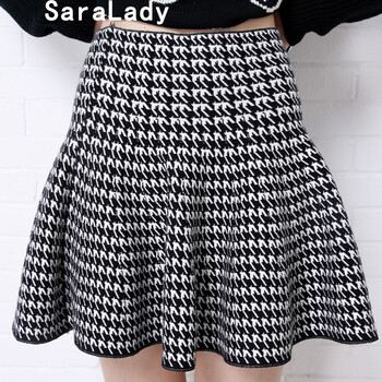 Saralady 2015秋款韩版针织半身裙百褶蓬蓬伞裙高腰打底短裙A字裙女 黑色 均码