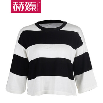 Hersheson赫嫀休闲毛衣条纹套头宽松蝙蝠袖针织衫女H6012Y 红色