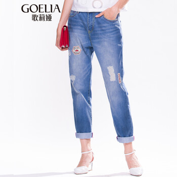 歌莉娅GOELIA 2015 新款 绣花牛仔裤女 154K1N120 U28牛仔中蓝 25