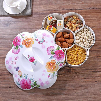 御壶堂创意盘子盖子欧式多功能糖盒食盒旋转家用干果用品水晶圆形五格