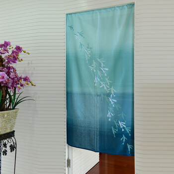 
                                        风雅荷塘 海阔鱼跃 85*150CM 经编纱印花风水布艺门帘 隔断帘 送杆 淡绿色                