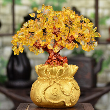 
                                        娜芸 创意摆件 黄水晶招财树摇钱树 乔迁礼物 家庭装饰品 店铺开业礼品 家饰软装摆设 小号                