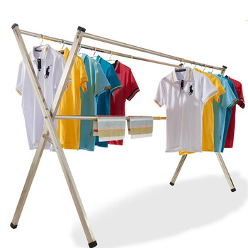 不锈钢x型晾衣架落地折叠可伸缩晒被架 晒衣架 晾晒架杆阳台移动升降