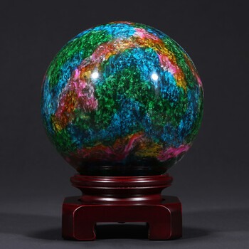 七彩玉球摆件 时来运转圆球纪念礼品 办公室玉石摆件家居装饰摆件 071