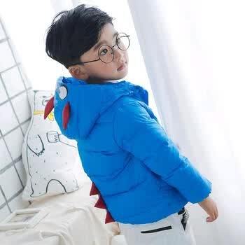 新款儿童羽绒服秋冬季韩版休闲连帽羽绒服男女童加厚短款外套 天蓝色