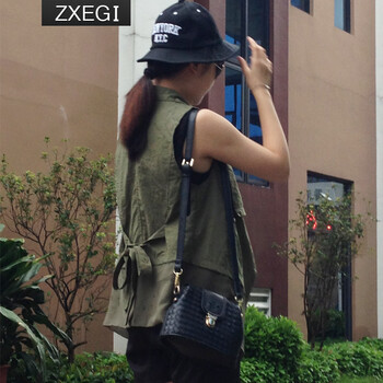 ZXEGI女装 新款日韩休闲清新个性时尚雪纺拼接无袖大码马甲女款秋韩版M02 军绿色 均码