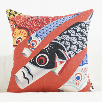 和风布艺浮世绘抱枕富士山民族复古棉麻沙发靠垫抱枕靠枕腰枕 鲤鱼旗