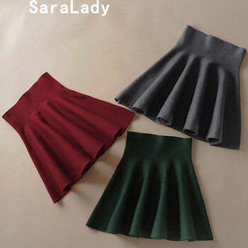 Saralady 2015秋款韩版针织半身裙百褶蓬蓬伞裙高腰打底短裙A字裙女 黑色 均码