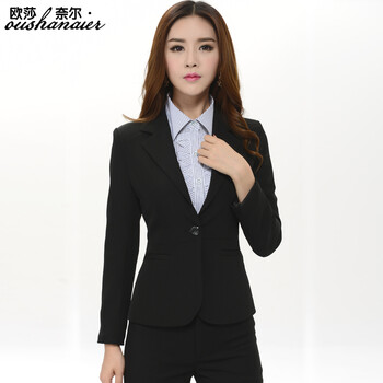 
                                        2018春秋新款时尚OL上班女装 气质女装西装正装 职业女士套装 一粒扣小西装 外套+裤子 L                