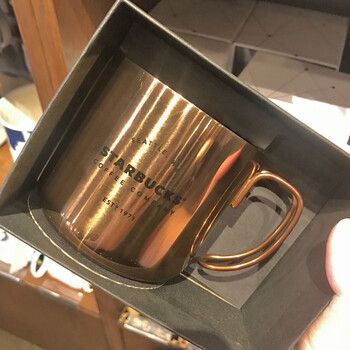 星巴克正品带盖子咖啡杯粉色情侣不锈钢桌面杯保温杯随手杯 1971金色