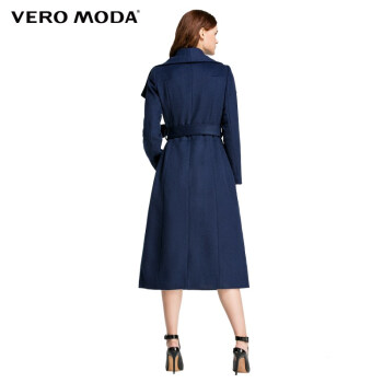 Vero Moda优雅大翻领长款羊毛大衣|315327003 031深蓝 165/84A/M