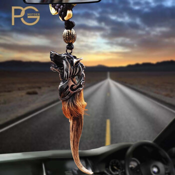 梦奇pg汽车挂件挂饰麂子角镶银车内保平安符吊坠饰品银饰 车挂饰 狼头