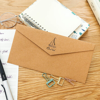 复古彩色烫金西式信封 商务邀请函装饰空白信封 200克加厚 浅棕帆船