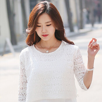 TLZC2015夏装韩版宽松大码中袖套头雪纺衫 女1588 白色 S