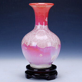 景德镇陶瓷器 现代时尚结晶釉花瓶 颜色釉客厅装饰工艺品摆件 红结晶