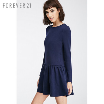 FOREVER21 低腰荷叶边卫衣连衣裙 藏青色 L