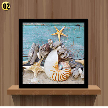 地中海海星装饰画蓝色海岸贝壳渔网挂画客厅卧室餐厅壁画有框墙画sn