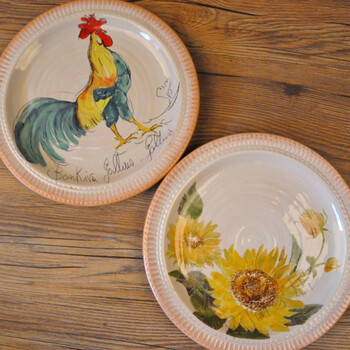 颗粒归仓 欧式田园系餐盘欧美单向日葵公鸡西餐盘大吉大利装饰盘做旧