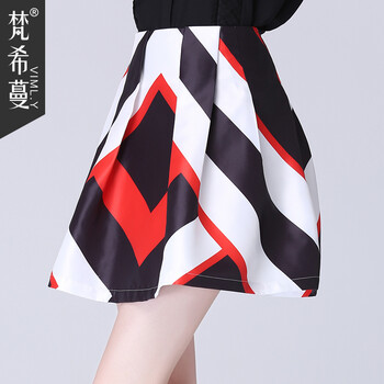 梵希蔓2015秋季新品撞色印花百褶半身裙女 时尚百搭蓬蓬短裙子  65773 花色 L