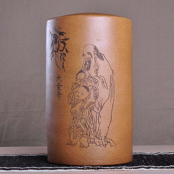 
                                                            茗露 宜兴紫砂茶叶罐 大号茶叶桶 紫砂缸茶仓 普洱茶缸 紫砂存茶罐 黄无量寿佛罐                