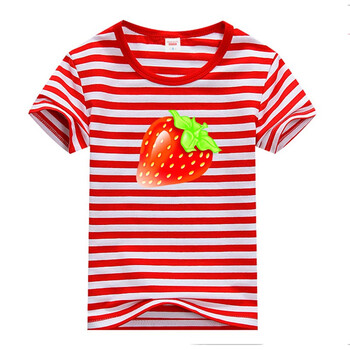 夏天短袖t恤儿童衣服中大男女童装儿童卡通水果 草莓卡通图案t恤 海军
