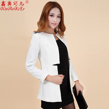 鑫奥可儿 2015秋季新款韩版女简约中长款西服修身小西装外套9603# 白色 XL