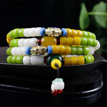 玉鑫年 白玉菩提根108颗三色菩提子手串女款饰品手链