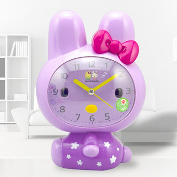 卡通小兔子学生双音爸爸去哪儿双闹铃夜灯静音可爱儿童闹钟 39 紫色