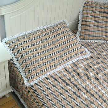 件套三件套花边方格床单枕套加厚小格子全棉布肤床品套件 巴宝莉格子