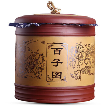 雪狼 百子图 宜兴紫砂 茶叶罐 普洱缸 醒茶罐 储茶罐 茶饼罐 PS 