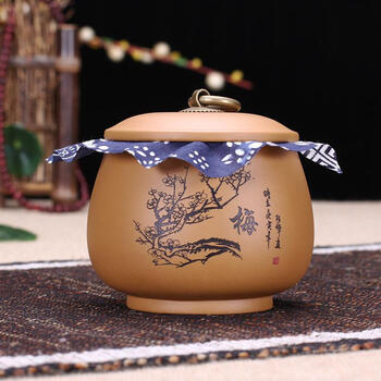 
                                        玖晟祥 宜兴紫砂茶叶罐原矿紫砂醒茶罐 精品普洱罐 陶瓷缸梅兰竹菊 铜扣小罐—菊花款                
