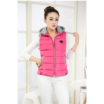 viewaken2015秋冬新款韩版修身棉服连帽马甲 中长款棉衣背心女 粉色 XXXL