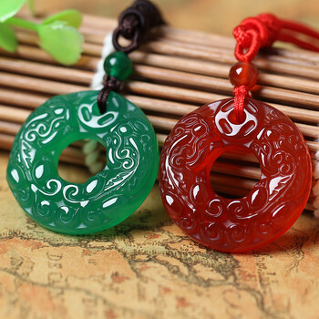 龙凤鸳鸯姻缘扣吊坠 黑曜石平安扣招桃花旺姻缘吉祥物 红玉髓款