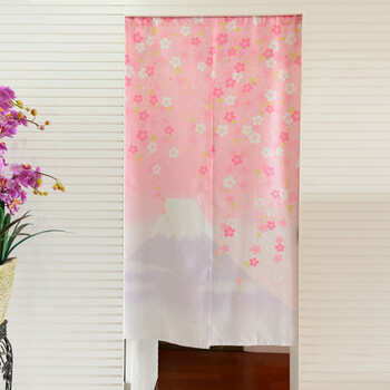 
                                        风雅荷塘 樱花富士85*150CM 银丝印花风水布艺门帘 隔断帘 送杆                