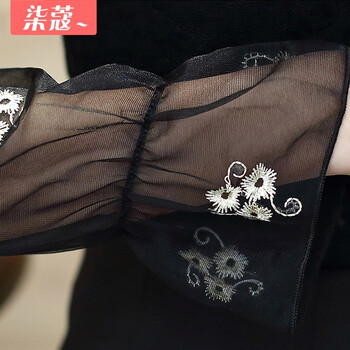 柒蔻 雪纺衫2016长袖性感蕾丝网纱欧根纱上衣网纱t恤女时尚气质加绒加厚纱衣漏肩大码 黑色网纱-加绒 XL