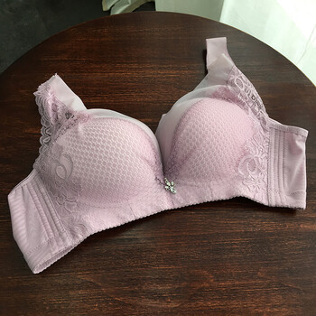 型大码女装胖mm全罩杯胸罩聚拢型网纱钻饰防走光文胸女 浅紫色 38c