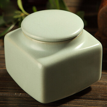 恒福东道汝窑茶具正品方圆二两茶叶罐陶瓷礼盒包装景德镇汝窑开片 天青