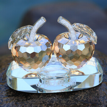 水晶苹果汽车摆件车载香水座创意莲花瓣车内上装饰用品 香槟色苹果