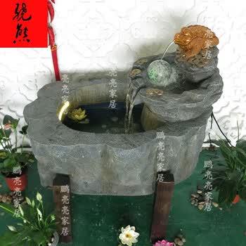 中式流水喷泉鱼池风水盆景加湿器落地家居摆件树脂鱼缸摆设礼品