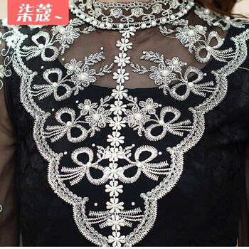 柒蔻 雪纺衫2016长袖性感蕾丝网纱欧根纱上衣网纱t恤女时尚气质加绒加厚纱衣漏肩大码 黑色网纱-加绒 XL