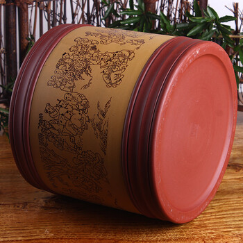 雪狼 百子图 宜兴紫砂 茶叶罐 普洱缸 醒茶罐 储茶罐 茶饼罐 PS 
