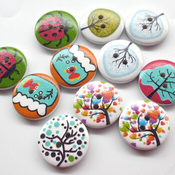 chenkou craft 天然环保彩绘木头纽扣 diy装饰扣 两眼卡通儿童毛衣扣