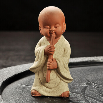 茶具配件功夫小和尚家居饰品摆件彩砂陶瓷茶宠茶道茶玩 g 款 吹笛小