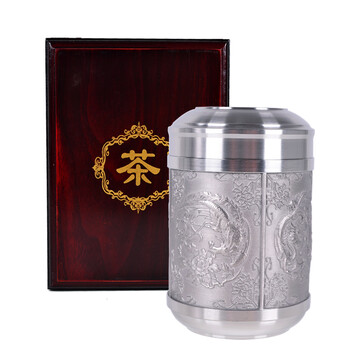 
                                                            华威礼业 纯锡罐茶叶罐保鲜罐 中号锡壶 密封防潮储物罐功夫茶具配件 礼品盒装 兰亭序大口                