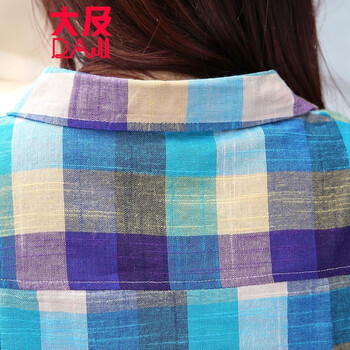 大及 秋装新款女装全棉舒适百搭格子长袖衬衫 蓝格 L