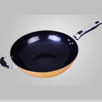
                                        帝恩翼无油烟复底铁炒锅不粘锅炒菜锅电磁炉通用32cm (含可立式盖)带附耳                